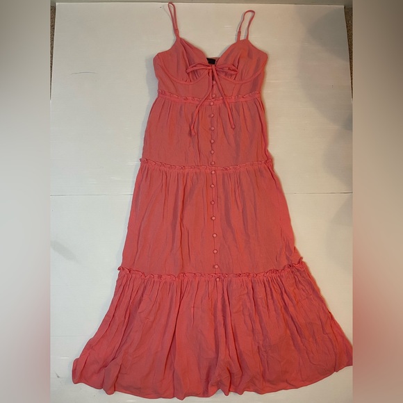 Lulus Dresses & Skirts - Lulus Sweetest Perception Coral Pink Ruffled Button-Front Midi Dress XS
